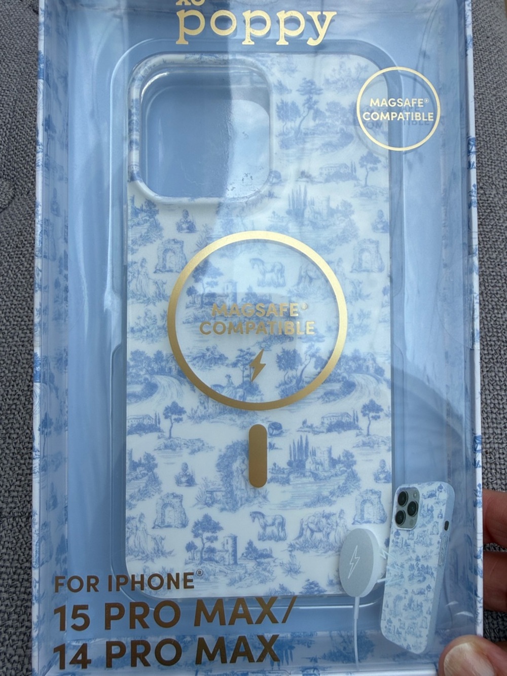poppy Blue Toile MagSafe-Compatible iPhone Case for 15 Pro Max / 14 Pro Max